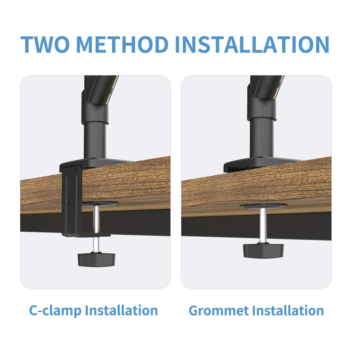 KTM-063955 Height Adjustable Single Gas Spring Monitor Arm for 13-32 Inch Screens with 360° Swivel and C-Clamp/Grommet Installation