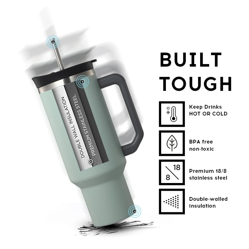 KTM-088723 40oz Large Capacity Stainless Steel Tumbler with Straw and Handle