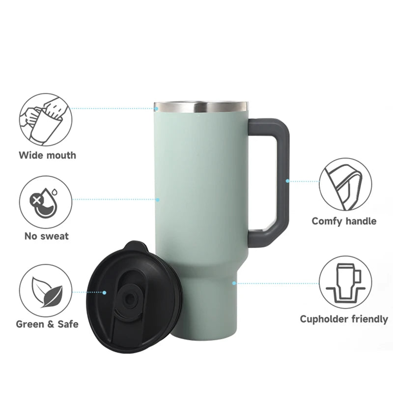 KTM-088723 40oz Large Capacity Stainless Steel Tumbler with Straw and Handle