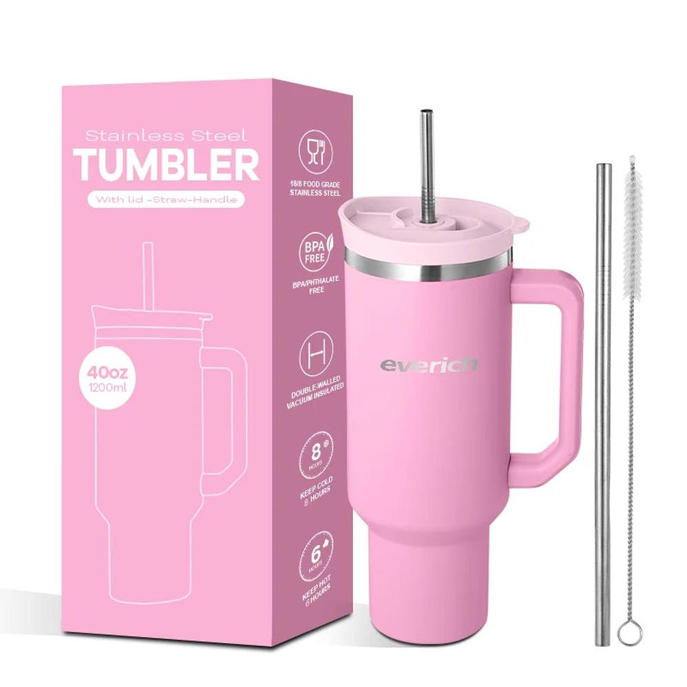 KTM-088723 40oz Large Capacity Stainless Steel Tumbler with Straw and Handle