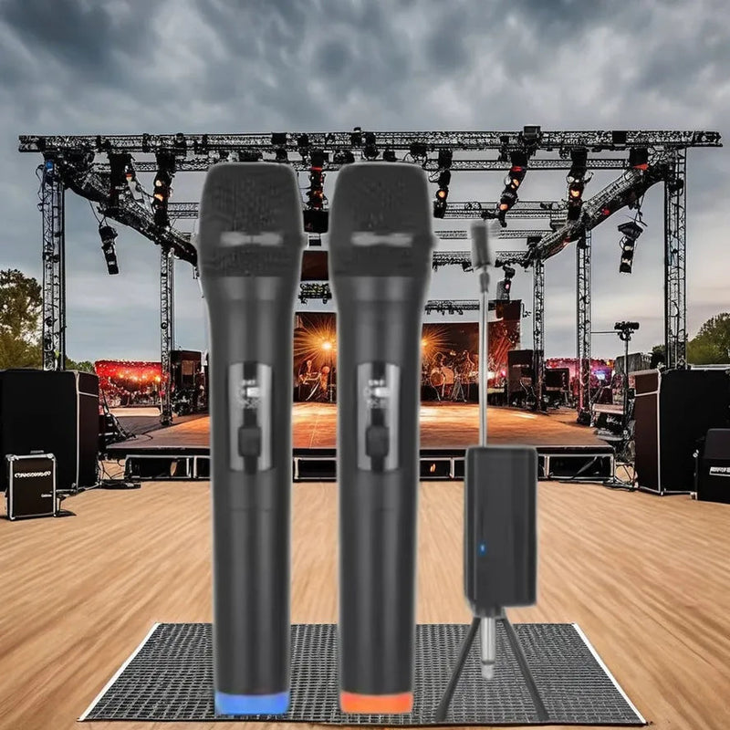 KTM-091987 Dual Wireless Handheld Microphone with 3.5mm Receiver, Noise Cancelling, and Cardioid Polar Pattern for Live Performances and Karaoke