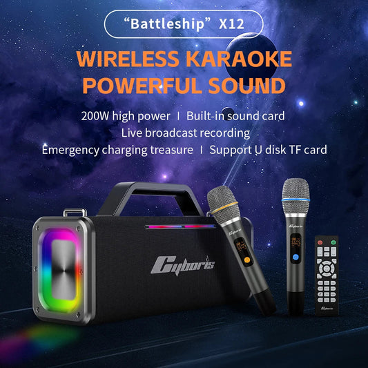 KTM-125715 X12 200W Portable Subwoofer Speaker with Wireless Microphone Support for Outdoor Karaoke