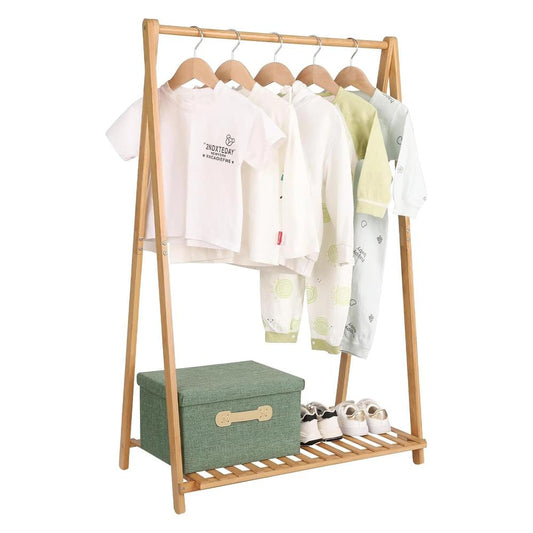 KTM-132499 Bamboo Children's Hanging Clothes Rack with Hat Storage for Bedroom and Wardrobe Organization