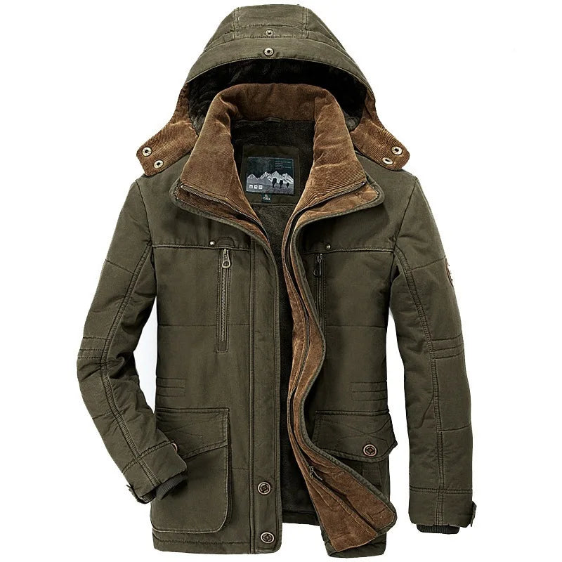 KTM-143699 Men's Jacket Medium and Long Styles Adding Velvet and Thickening Middle Aged and Elderly Multi Pocket Cotton Jacket Men's Coats