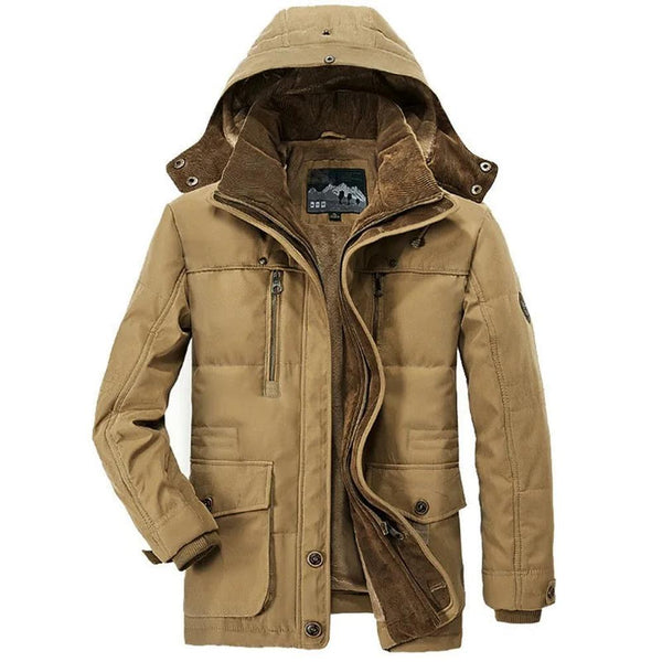 KTM-143699 Men's Jacket Medium and Long Styles Adding Velvet and Thickening Middle Aged and Elderly Multi Pocket Cotton Jacket Men's Coats