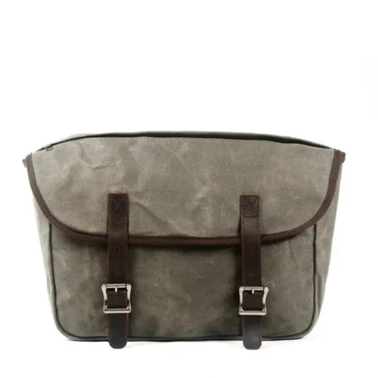 KTM-144019 Detachable Waxed Canvas Motorcycle Saddle Bag with Leather Accents and Zip Closure