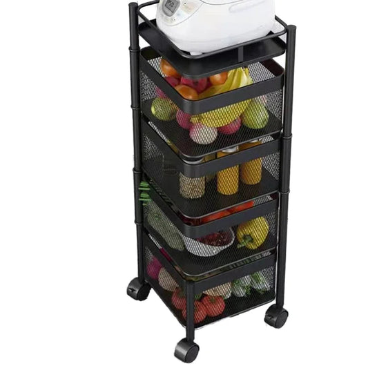 KTM-144915 Adjustable 2-5 Layer Kitchen Storage Trolley with Wheels and Square Metal Shelves