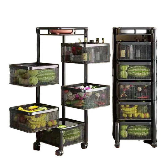 KTM-144915 Adjustable 2-5 Layer Kitchen Storage Trolley with Wheels and Square Metal Shelves