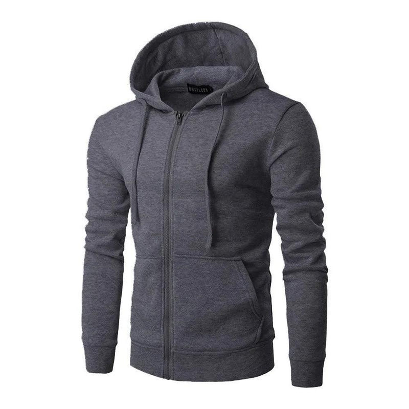 KTM-173651 Men's New Solid Color Hooded Zipper Sweater Slim With Hoodie Youth Sports Casual Jacket Men's Hip-hop Pullover Shirt
