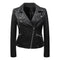 KTM-175635 PU Leather Jacket for Women Korean Version Slim Fit Harajuku Style Spring Short Flip Collar Motorcycle Jacket Clothing