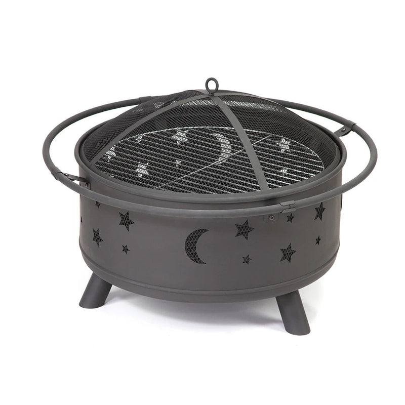 KTM-178259 Elegant Outdoor BBQ Grill and Fire Pit in Black Metal with Powder Coating - Versatile Charcoal and Gas Options