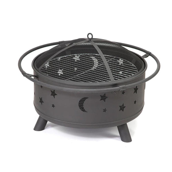 KTM-178259 Elegant Outdoor BBQ Grill and Fire Pit in Black Metal with Powder Coating - Versatile Charcoal and Gas Options