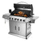 KTM-179283 6-Burner Gas BBQ Grill with Side Burner, Stainless Steel, Cast Iron Grates, and Wheels
