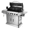 KTM-179283 6-Burner Gas BBQ Grill with Side Burner, Stainless Steel, Cast Iron Grates, and Wheels