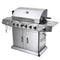KTM-179283 6-Burner Gas BBQ Grill with Side Burner, Stainless Steel, Cast Iron Grates, and Wheels