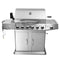 KTM-179283 6-Burner Gas BBQ Grill with Side Burner, Stainless Steel, Cast Iron Grates, and Wheels