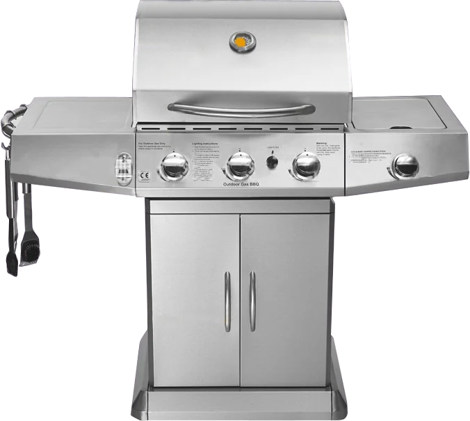 KTM-180755 3-Burner Gas Grill with Side Burner and Stainless Steel Construction for Outdoor Cooking