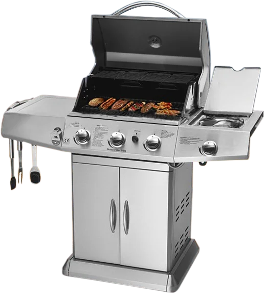 KTM-180755 3-Burner Gas Grill with Side Burner and Stainless Steel Construction for Outdoor Cooking