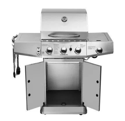 KTM-180755 3-Burner Gas Grill with Side Burner and Stainless Steel Construction for Outdoor Cooking