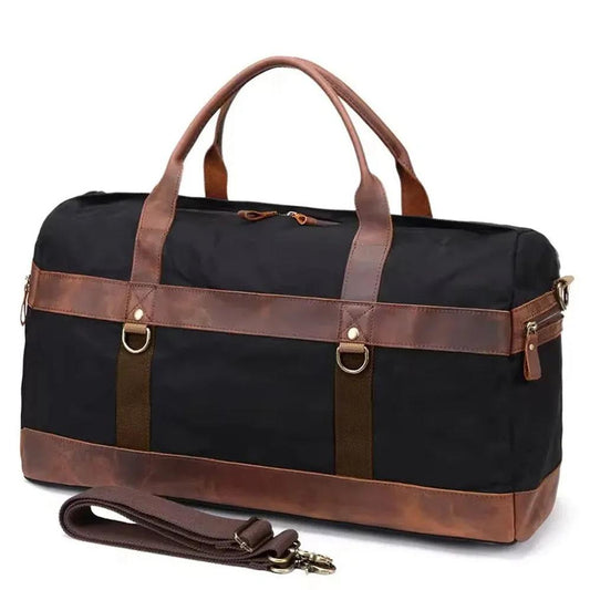 KTM-190035 Waterproof Waxed Canvas Duffel Bag with Full Grain Leather Accents – Large Capacity Travel and Sports Bag