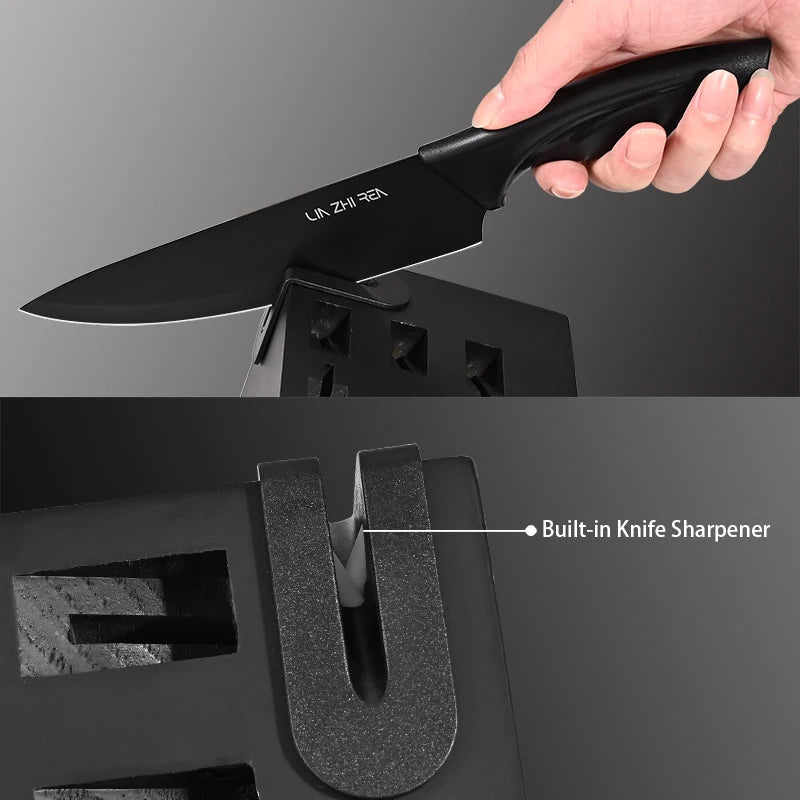 KTM-193811 15-Piece Professional Black Non-Stick Coating Stainless Steel Knife Block Set with Kitchen Scissor