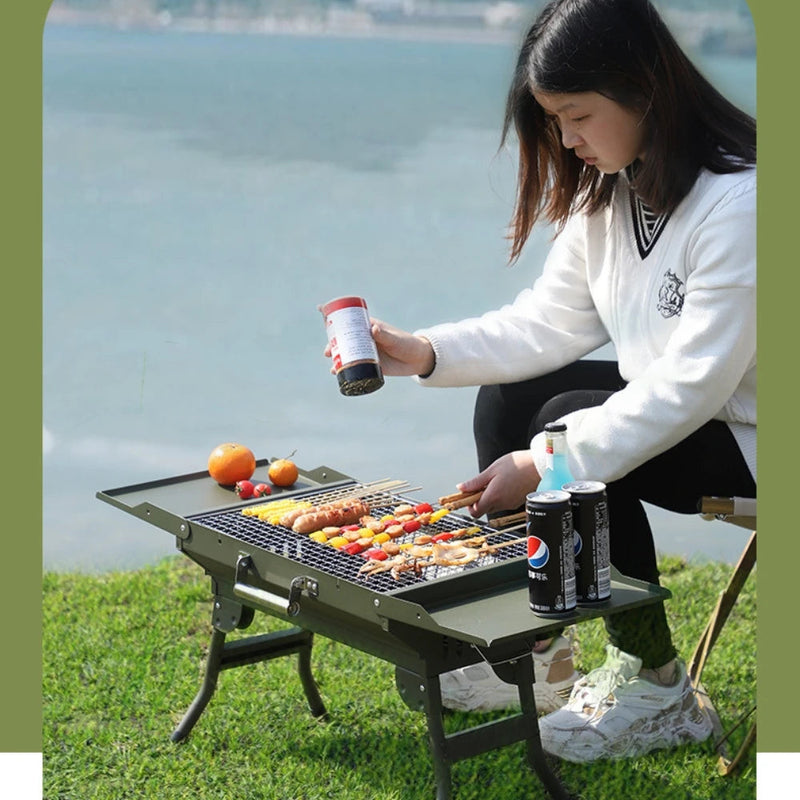 KTM-195795 Portable Charcoal Folding BBQ Grill with Stainless Steel Construction for Outdoor Cooking