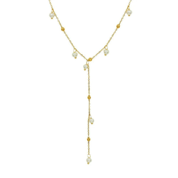 KTM-204051 Exquisite 18K Gold Plated Imitation Pearl Satellite Dainty Chain Tassel Necklace Stainless Steel Jewelry