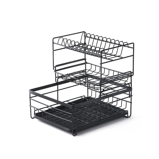 KTM-206995 2-Tier Large Black Steel Dish Rack with Utensil and Cutting Board Holders