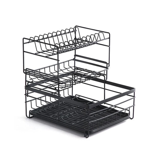 KTM-206995 2-Tier Large Black Steel Dish Rack with Utensil and Cutting Board Holders