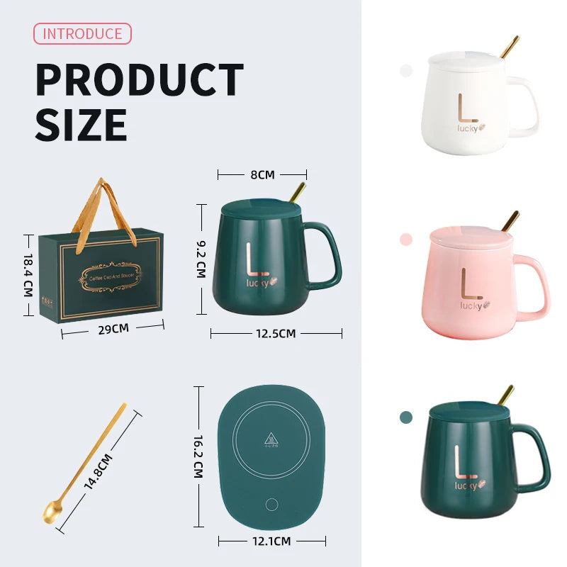 KTM-216595 Ceramic Mug with USB Heating Pad - 400ml Capacity, Keeps Drinks Warm at 55°C