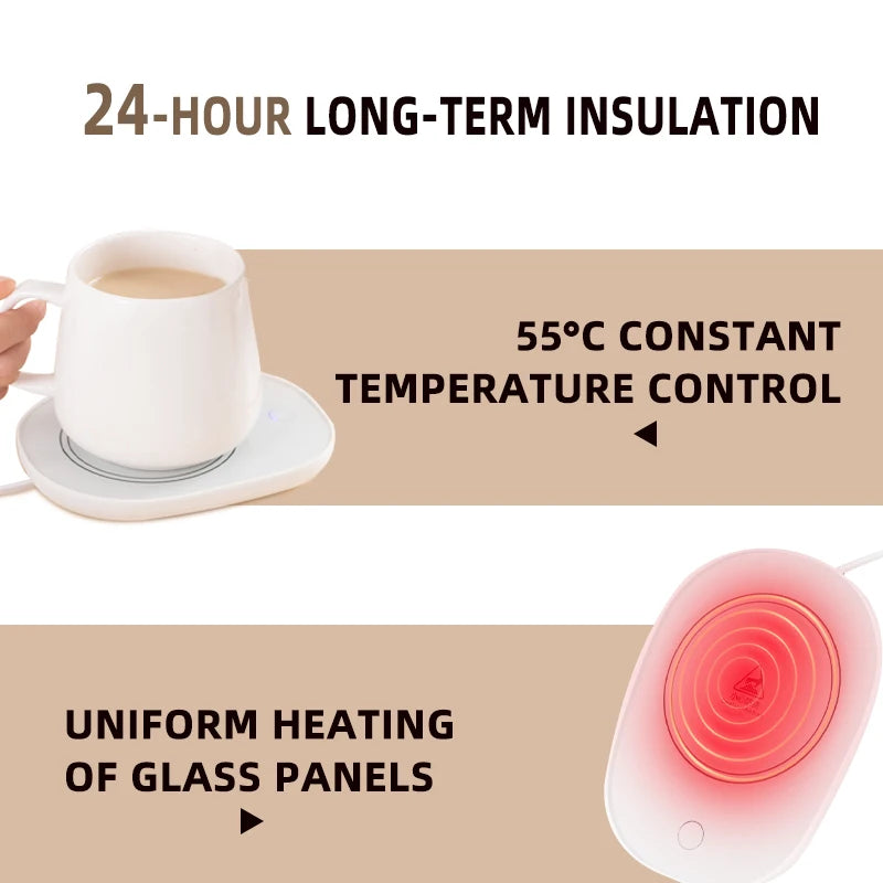 KTM-216595 Ceramic Mug with USB Heating Pad - 400ml Capacity, Keeps Drinks Warm at 55°C