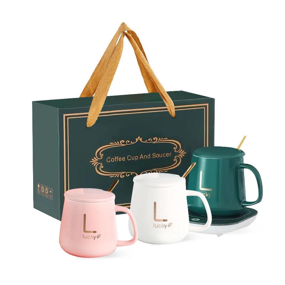 KTM-216595 Ceramic Mug with USB Heating Pad - 400ml Capacity, Keeps Drinks Warm at 55°C