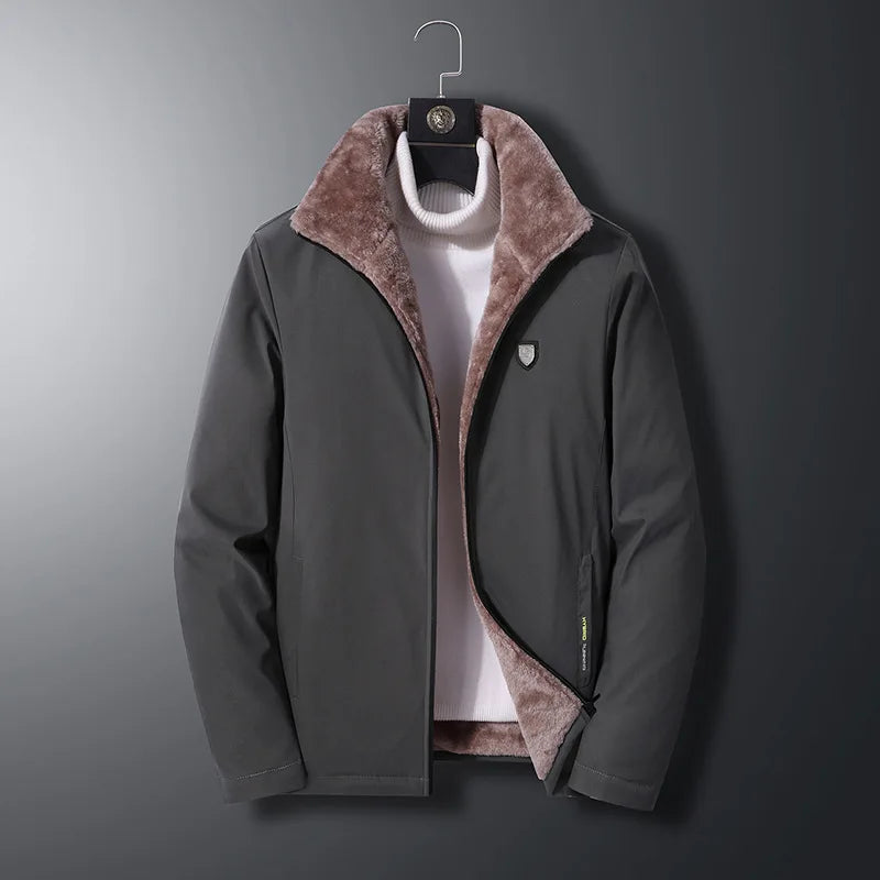 KTM-219539 Customizable Men's Winter Warm Jacket for Middle-Aged and Elderly Hooded Long and Loose Top with Velvet Addition Thickening