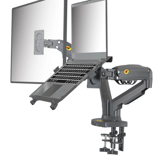 KTM-233683 Dual Arm Gas Spring Monitor and Laptop Mount for 17"-27" Monitors and 10"-17" Laptops, F160-FP Model, Black, Aluminium Alloy