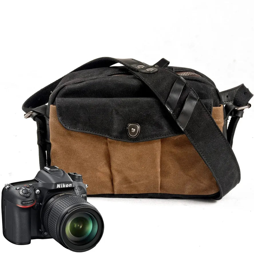 KTM-241043 Vintage Canvas and Leather Messenger Bag for DSLR and Laptop, Waterproof Photography Crossbody Bag