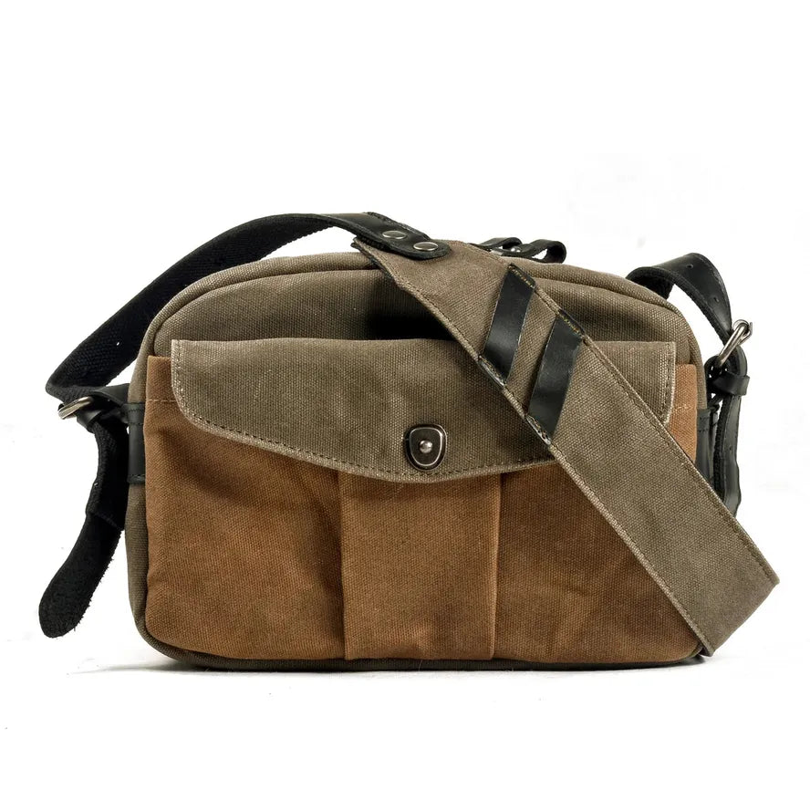 KTM-241043 Vintage Canvas and Leather Messenger Bag for DSLR and Laptop, Waterproof Photography Crossbody Bag