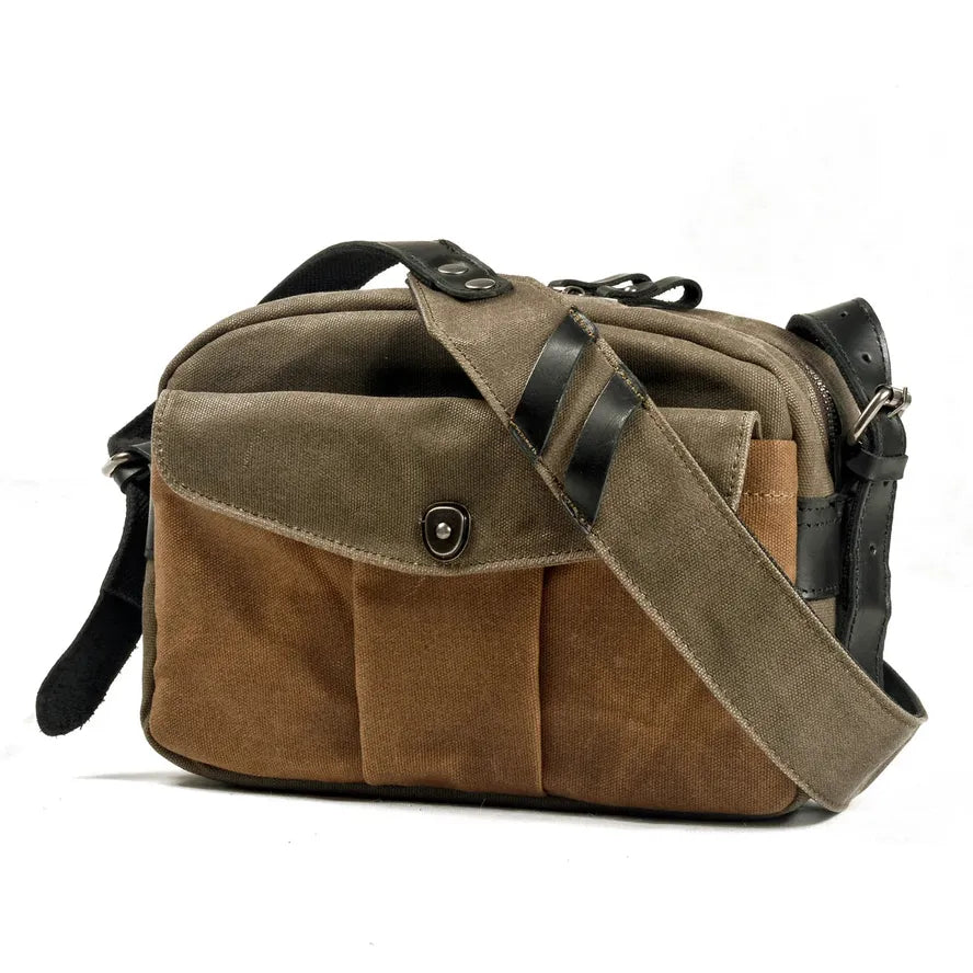 KTM-241043 Vintage Canvas and Leather Messenger Bag for DSLR and Laptop, Waterproof Photography Crossbody Bag
