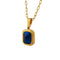 KTM-254611 Vintage Style Titanium Steel Square Stone Pendant Necklace 18K Gold Plated Blue Diamond Stainless Steel Necklace