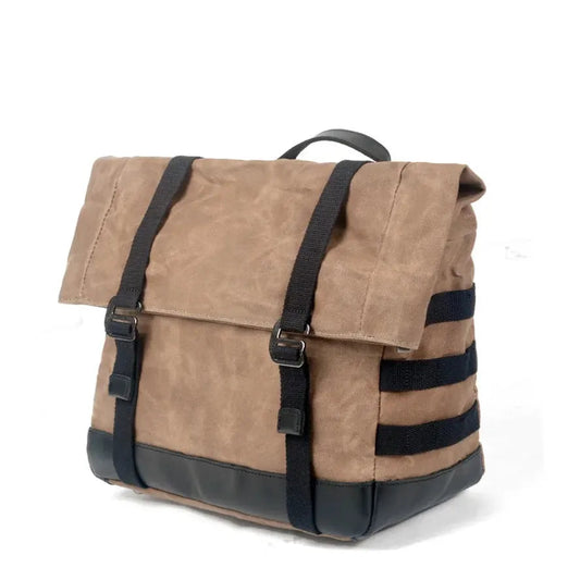 KTM-302611 Leather and Waxed Cotton Canvas Motorcycle Saddle Bags - Vintage Style Throw Over Panniers