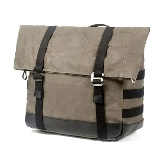 KTM-302611 Leather and Waxed Cotton Canvas Motorcycle Saddle Bags - Vintage Style Throw Over Panniers