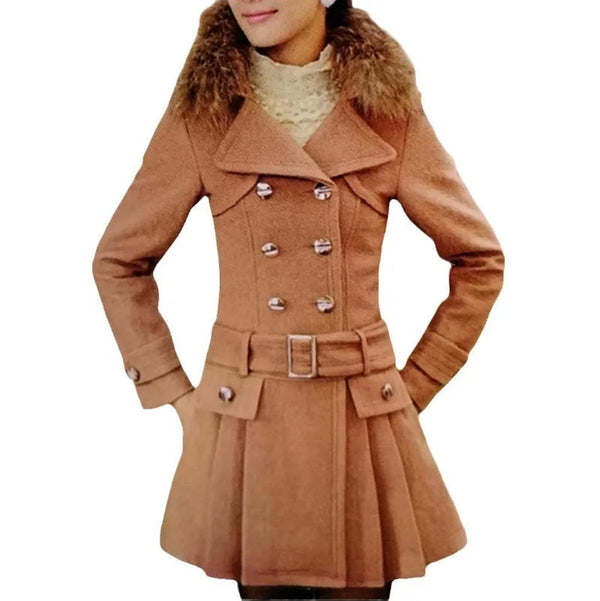 KTM-304339 Medium to Long Elegant Women's Fleece Jacket Winter Coat With Contrasting Wool for Winter Clothing