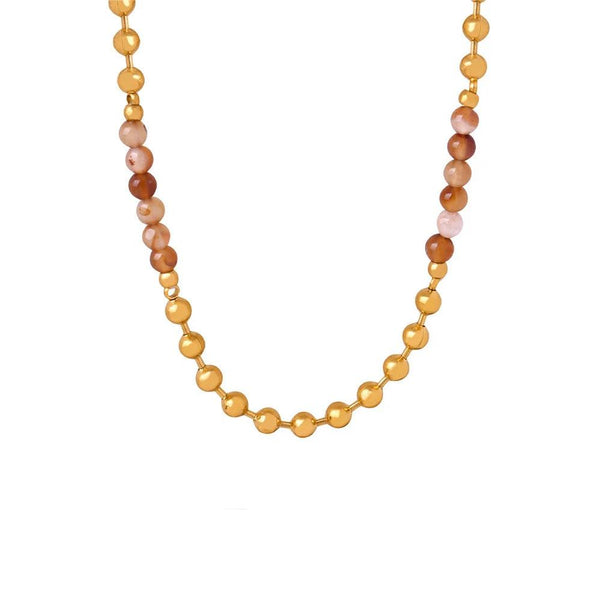 KTM-322515 Wholesale Custom Fine Fashion Jewelry 18K Gold Plated Stainless Steel Mix Natural Stone Beads Beaded Handmade Necklace for Women