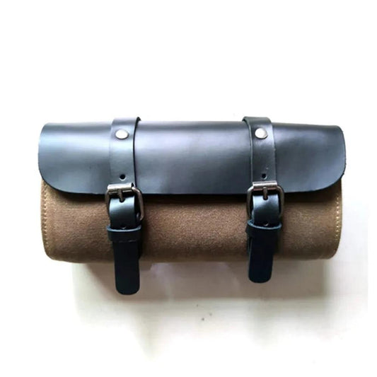 KTM-341267 Waterproof Canvas Motorcycle Saddle Bags - Original Cowhide Leather Tool Bag, Vintage Style, Soft and Versatile