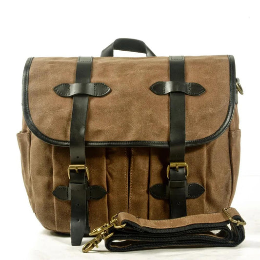 KTM-347091 Custom Waxed Canvas Motorcycle Side Bag - Adventure Dry Pack, Vintage Design, Zipper Closure, 9.6L Capacity