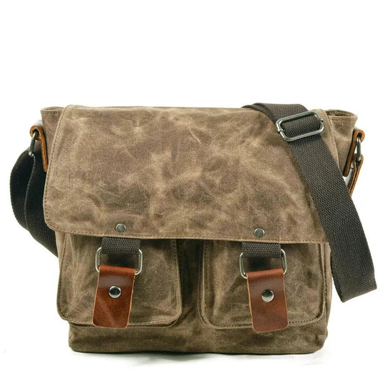 KTM-369747 Trendy Business Casual Canvas Messenger Bag with Genuine Leather Accents for Men