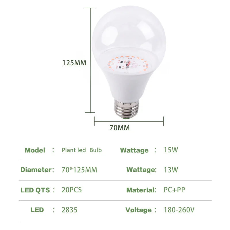 KTM-375763 Full Spectrum Waterproof Adjustable LED Grow Light Bulb - 15W/30W