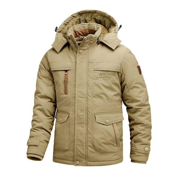 KTM-385235 Men's Thick Cotton Jacket Men's Medium to Long Outdoor Cotton Jacket Winter Warm Cotton Jacket With Fleece Hood Men's Coats