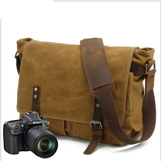 KTM-392659 Retro Oil Wax Canvas Sling Camera Bag 35*11*27CM