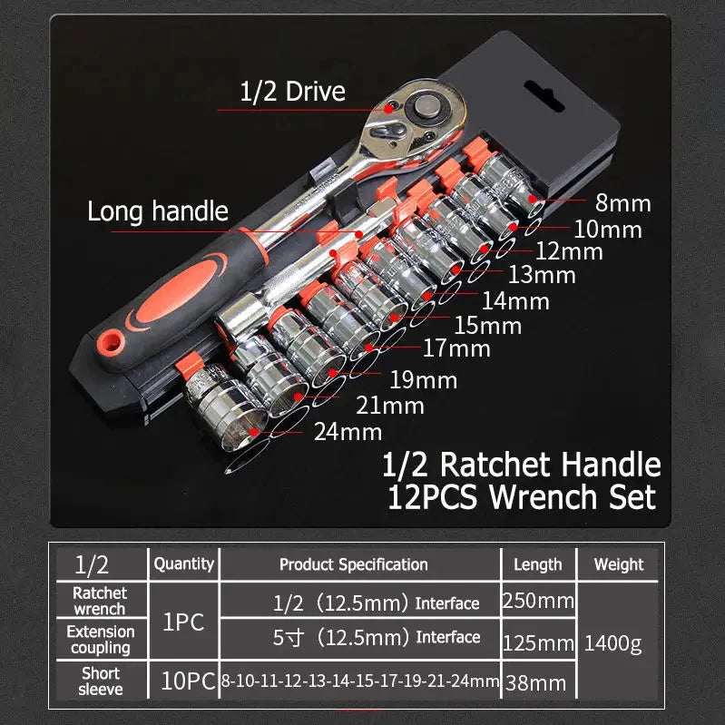 KTM-394963 Universal Ratchet Socket Wrench Set - 85-Piece Hand Tool Kit