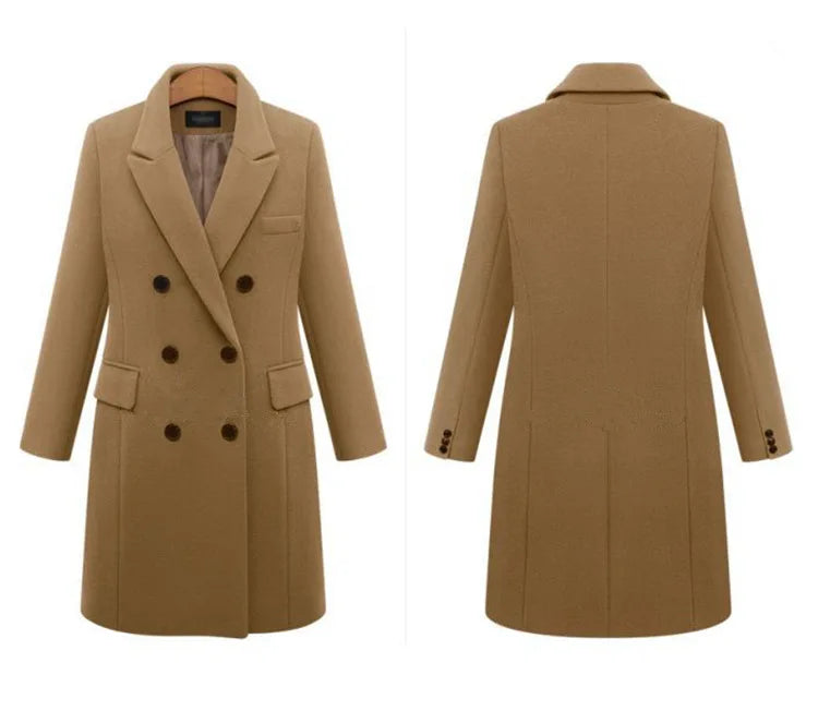 KTM-397459 Women's Winter Clothing Medium to Long Plus Size Double-Breasted Wool Coat With Cashmere Lining Shearling Leather Cotton Filling